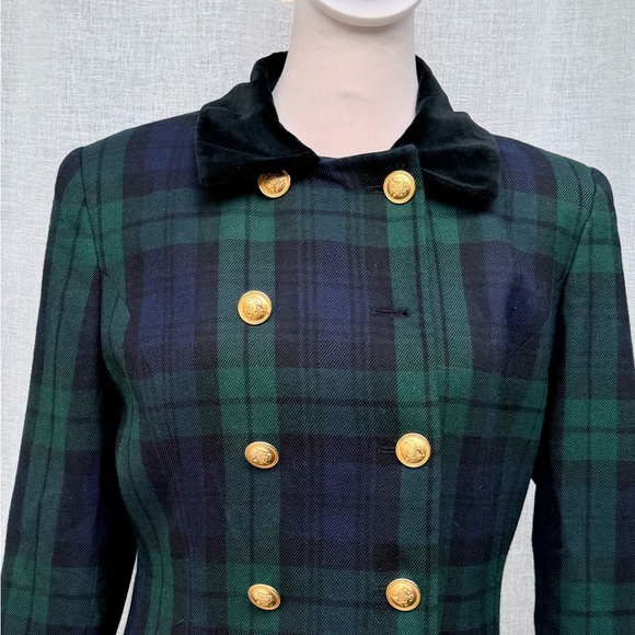 Lauren Ralph Lauren blue green plaid double breasted wool blazer - Picture 3 of 14